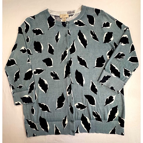 LOFT Sweaters - LOFT Women's XL Cotton Knit Cardigan Sweater Crew Neck Long Sleeve Leaf Print